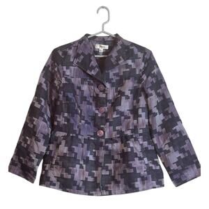 Y2K Digital Camouflage Geometric Print Purple Jacket Blazer Small Loud Statement